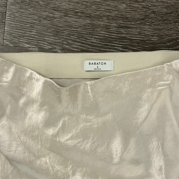 EUC Babaton Slip Satin Mini Skirt Size 8 Champagne Silky A Line Minimalist Skirt - Picture 5 of 15